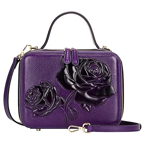 PIJUSHI Designer Floral Handbags for Women Leather Crossbody Purses and Handbags for Women Top Handle Satchel Bagï¼ˆ65440 Purpleï¼‰