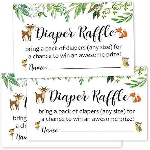 Diaper Raffle Tickets Woodland Baby Shower Game Invitations Insert for Boy Girl, Bring a Pack of Diapers to Win Favors, Lottery Insert Card, Green, 3.5" x 2", Pack of 50 Cover