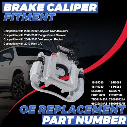 Image of 18B5080 18B5081 Rear Disc Brake Caliper Compatible with 08-12 Grand Caravan | 2PCS Rear Driver & Passenger Side Calipers with Bracket, Compatible with 2008-2012 Chrysler Town&Country, Dodge Grand Caravan