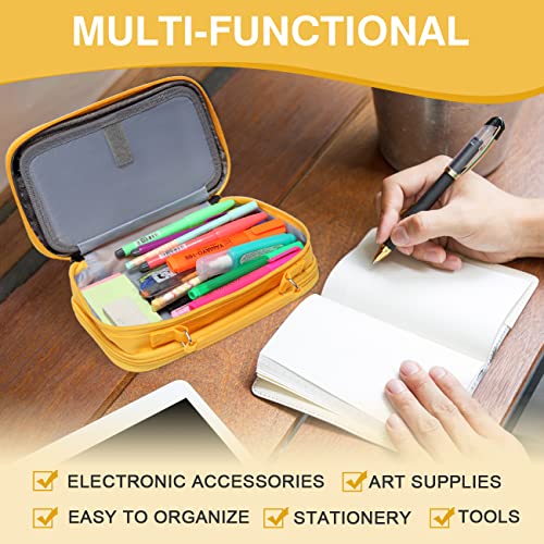 Vaschy Pencil Case, Large Pencil Pouch With Compartments For Middle School,Work,Office Pen Organizer Holder School Supply Yellow #TOP7