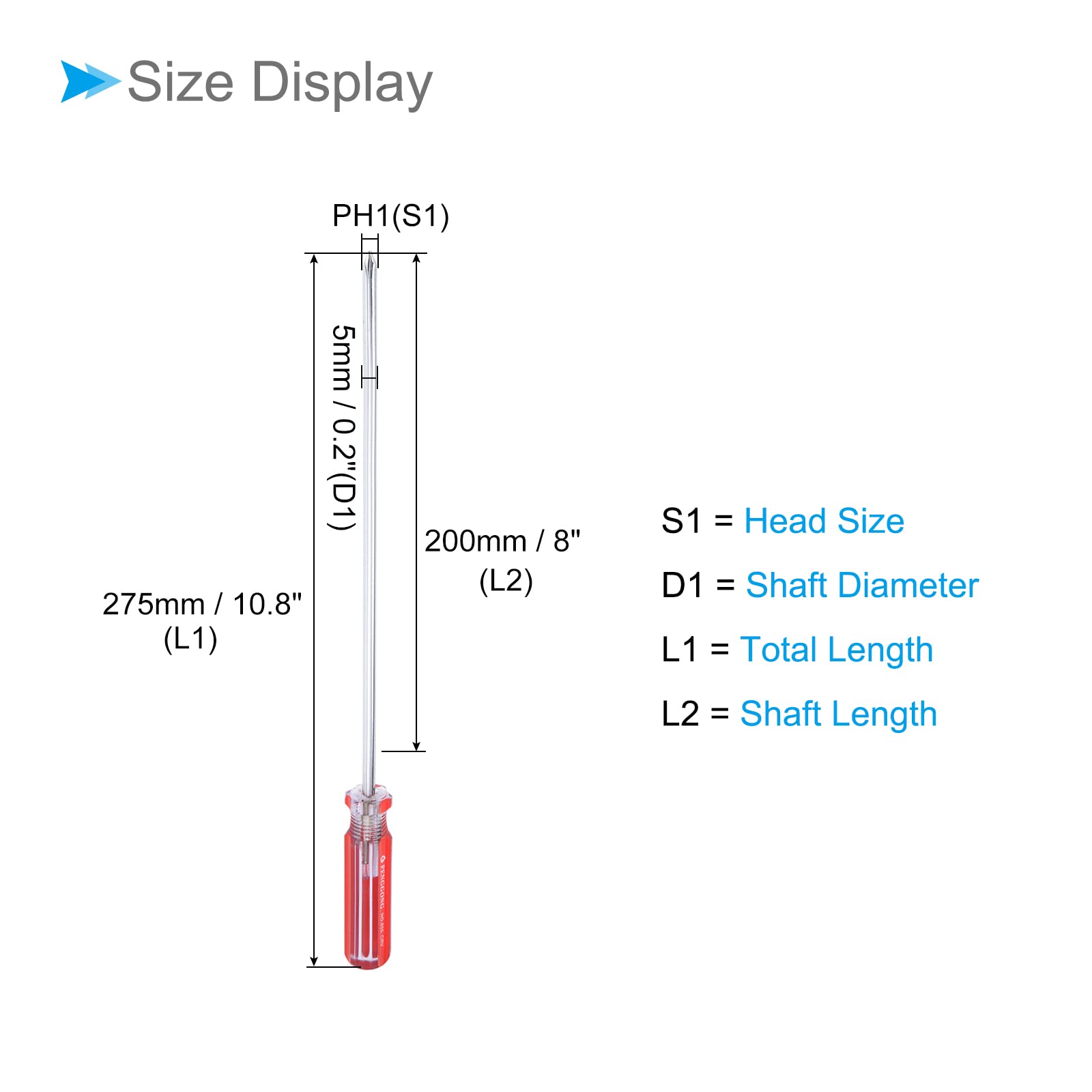 CoCud Phillips Screwdriver, #1 Cross Head 8" CR-V Steel Round Shaft, Magnetic Tip Crystal Handle - Image 2