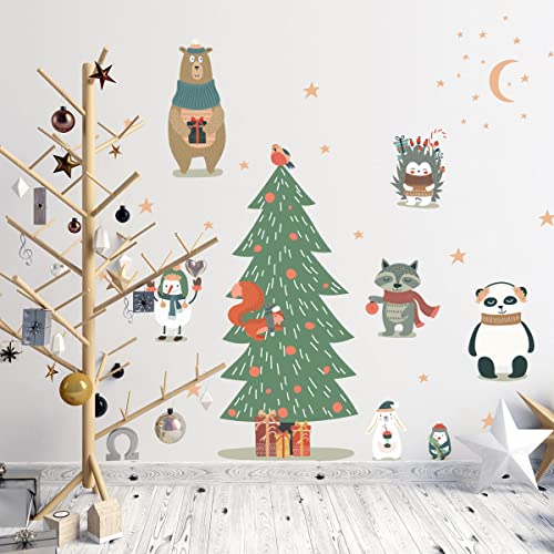 Pegatinas de pared de animales de Navidad encantados, pegatinas de temporada de Navidad para niños, pegatinas de pared para salón y dormitorio, 90 cm x 60 cm Cover