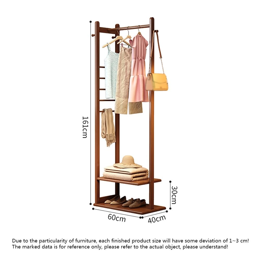 GLigeT Garderobenständer Massivholz-Garderobenständer, Boden-Schlafzimmer-Kleiderständer, Wohnzimmer-Lagerregal, einfacher vertikaler Balkon-Kleiderständer Jackenständer(Walnut)