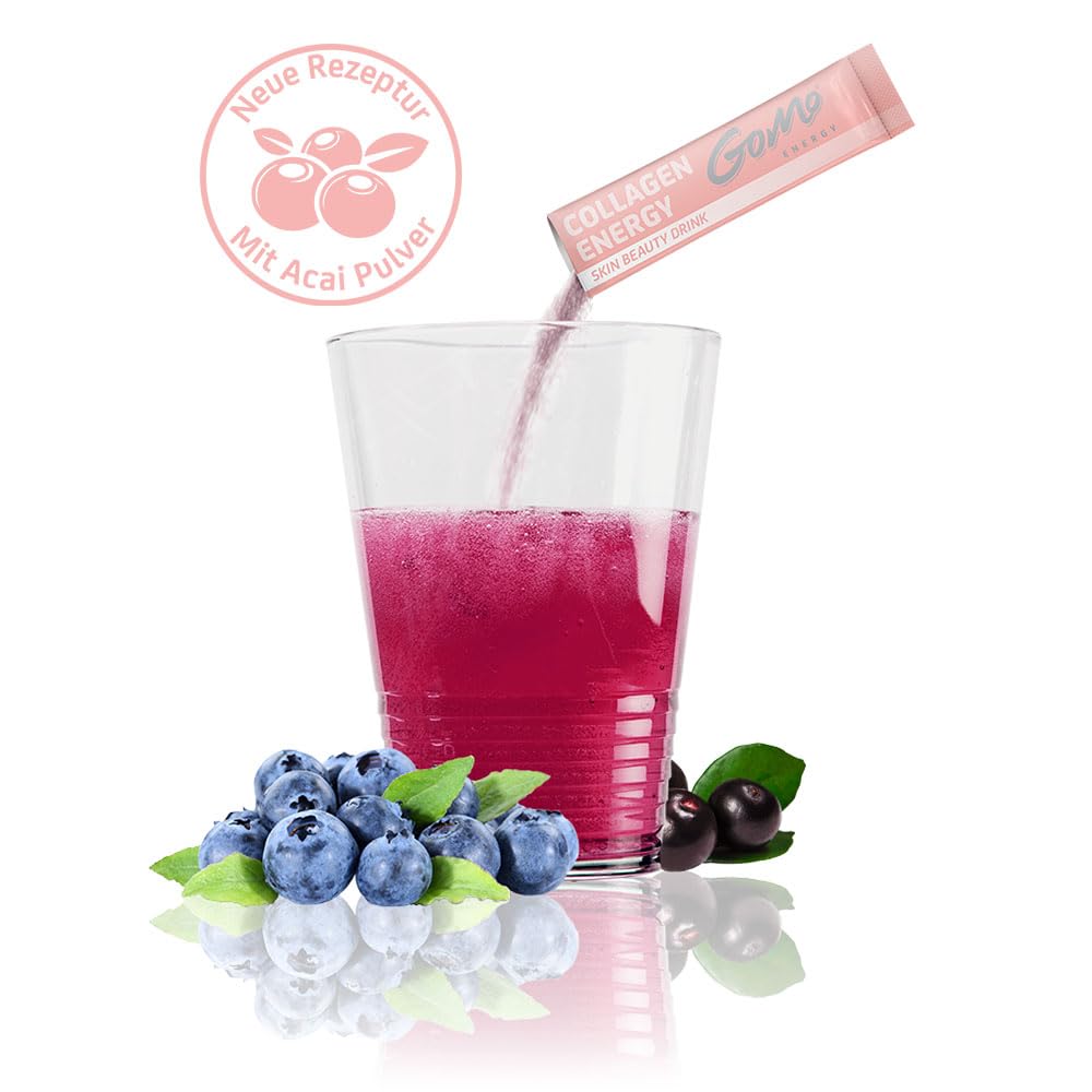 GoMo ENERGY – Collagen Energy Getränkepulver mit 5000mg Marine Kollagen, Biotin, Zink, Selen, Vitamin B & Vitamin C – zuckerfreier Kollagen Drink für Bindegewebe, Haut, Haare & Nägel (30 Portionen)
