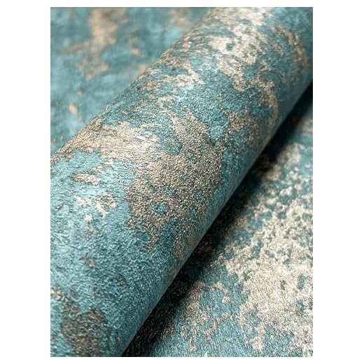 NEWROOM Tapete Türkis Vliestapete Beton - Betontapete Industrial Blau Gold Zement Putz Loft inkl. Tapezier-Ratgeber