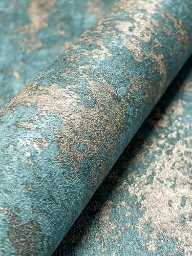 Newroom Tapete Türkis Vlies Betonoptik - Industrial Loft Putzstruktur Glanz für Wohnzimmer Schlafzimmer