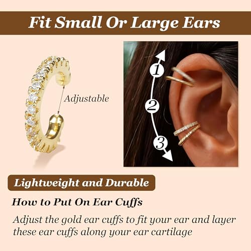 Image of Ear Cuffs Non Piercing 14K Gold Plated Ear Cuff Earrings for Women Trendy Clip on Cartilage Earring Stacks Non Pierced Adjustable Fake Earrings Set Jewelry Christmas Gift 2026 Stocking Stuffers