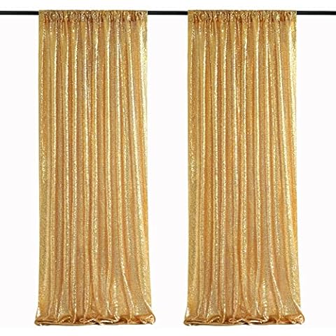 Gold Sequin Backdrop Curtain Panels Stage 2 Pieces 2FTx8FT Sheer Gold Curtains Backdrop Photo Backdrop Curtains for Wedding Birthday Party Background Drapes Christmas Decorations Cover