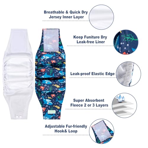 Image of wegreeco Small Dog Diapers Male,Reusable Belly Bands for Male Dogs,Washable Doggie Puppy Male Diapers Wraps,Medium Large Size (5 Pack XX-Large, Pixiesprite)