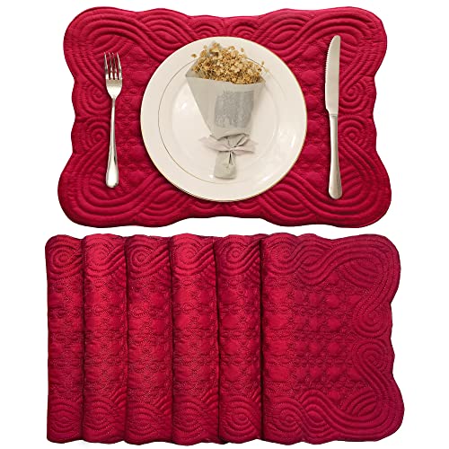 red quilted placemats - Loom and Mill Quilted Table Placemats Set of 6, Natural Fabric Farmhouse Style Dining Table Mats, Double Layer & Washable for Kitchen Dinner Party Holidays All Season Everyday Use(12