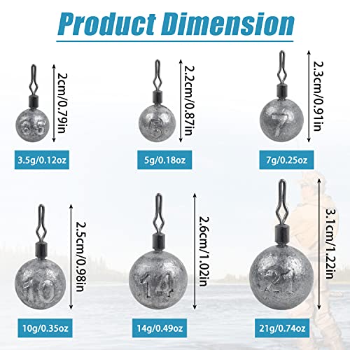 Image of Ball Weights Drop Sinkers Fishing, 20PCS Round Fishing Weights Sinkers Casting Drop Shot Weight Swivels for Bass Fishing Saltwater Freshwater (1 /8oz)
