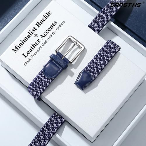 Image of SANSTHS Elastic Woven Golf Belt for Men, 1.3 inch Casual Stretch Braided Web Belt with Pin Buckle for Golf Jeans Casual Pants