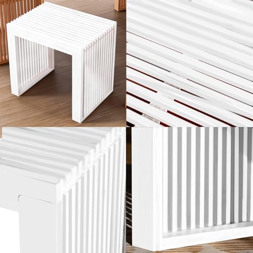 Image of APRTAT Bamboo Dining Bench 17-Inch Indoor Wood Shoe Rack Bench for Entryway | Easy Assemble, Sturdy & Durable,Slatted Design,Versatile Everyday Seating,Living Room Hallway Bedroom Bathroom
