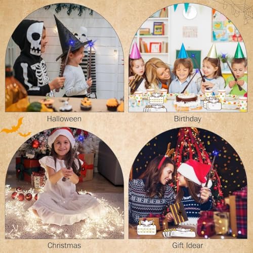 Image of WANNA PARTY WP Polyvinyl Chloride Harry The Magician Light Up Magic Wizard Wand, Light Up Witch Toys for Kids Cosplay Party Birthday Gift, Halloween Party, Brown