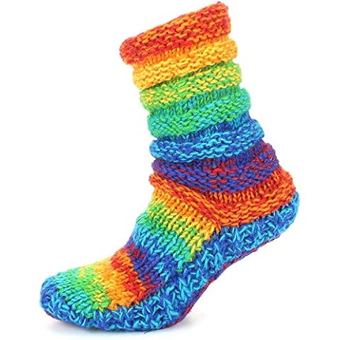 LoudElephant Chunky Wool Knit Slipper Socks - Rainbow Cover