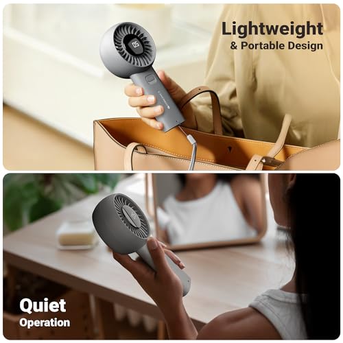 Image of Zebronics Heat Buster 200, Portable Hand Fan, Upto 12h Backup, 3600mAh Rechargeable Battery, 5 Speed Modes, Upto 5.9m /s Airflow, LED Display, for Travel, Makeup, Office, Home (Grey)