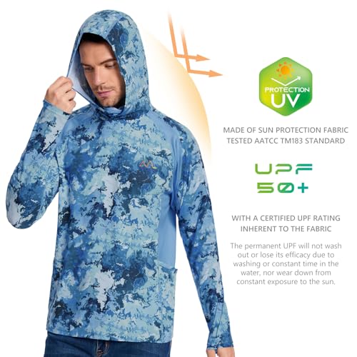 Image of Men's UPF 50+ Hoodie Shirt with Mask Long Sleeve Permanent UV Sun Protection Neck Gaiter Performance T for Outdoor