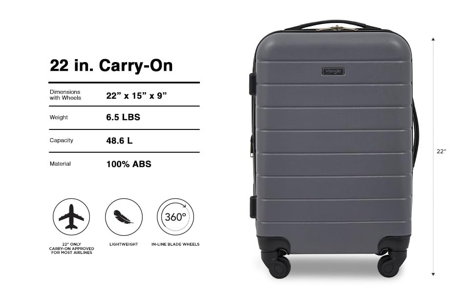 Image of Wrangler Smart Spinner Hardside Luggage, 22-Inch Carry-On, Quiet Shade