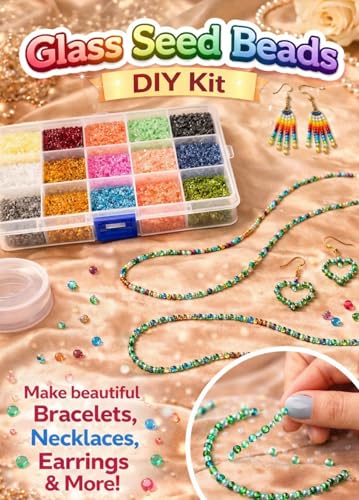 Image of Beadsnfashion Multicolor Colors Glass Seed Beads with Beads Storage Box for DIY Jewellery Making, Beading, Embroidery and Art & Crafts Fir Girls and Kid (Design II)