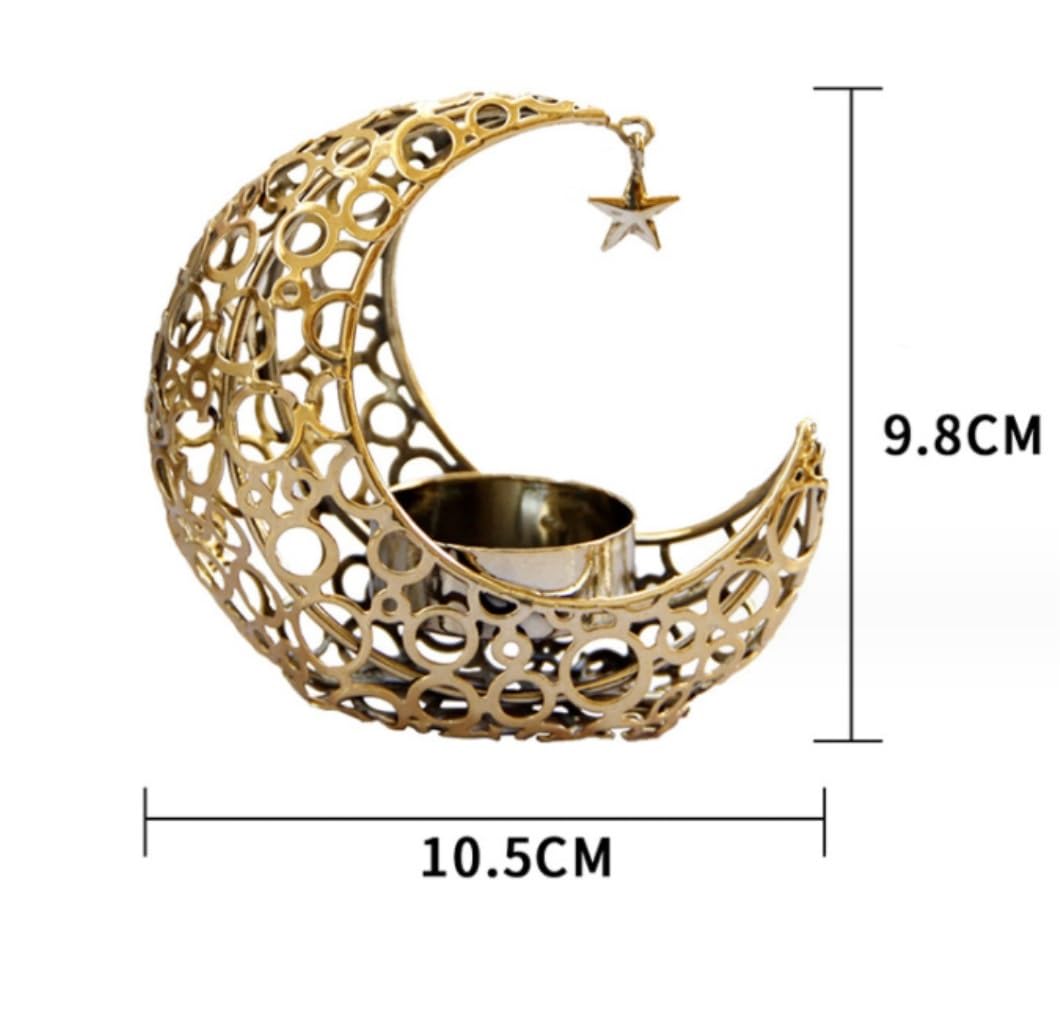 Portavelas Decoracion, Candelero con Forma de Luna Candelero de Metal Candelero romántico y para Reducir el estrés Candelero artístico Decoración del Hogar(Gold)