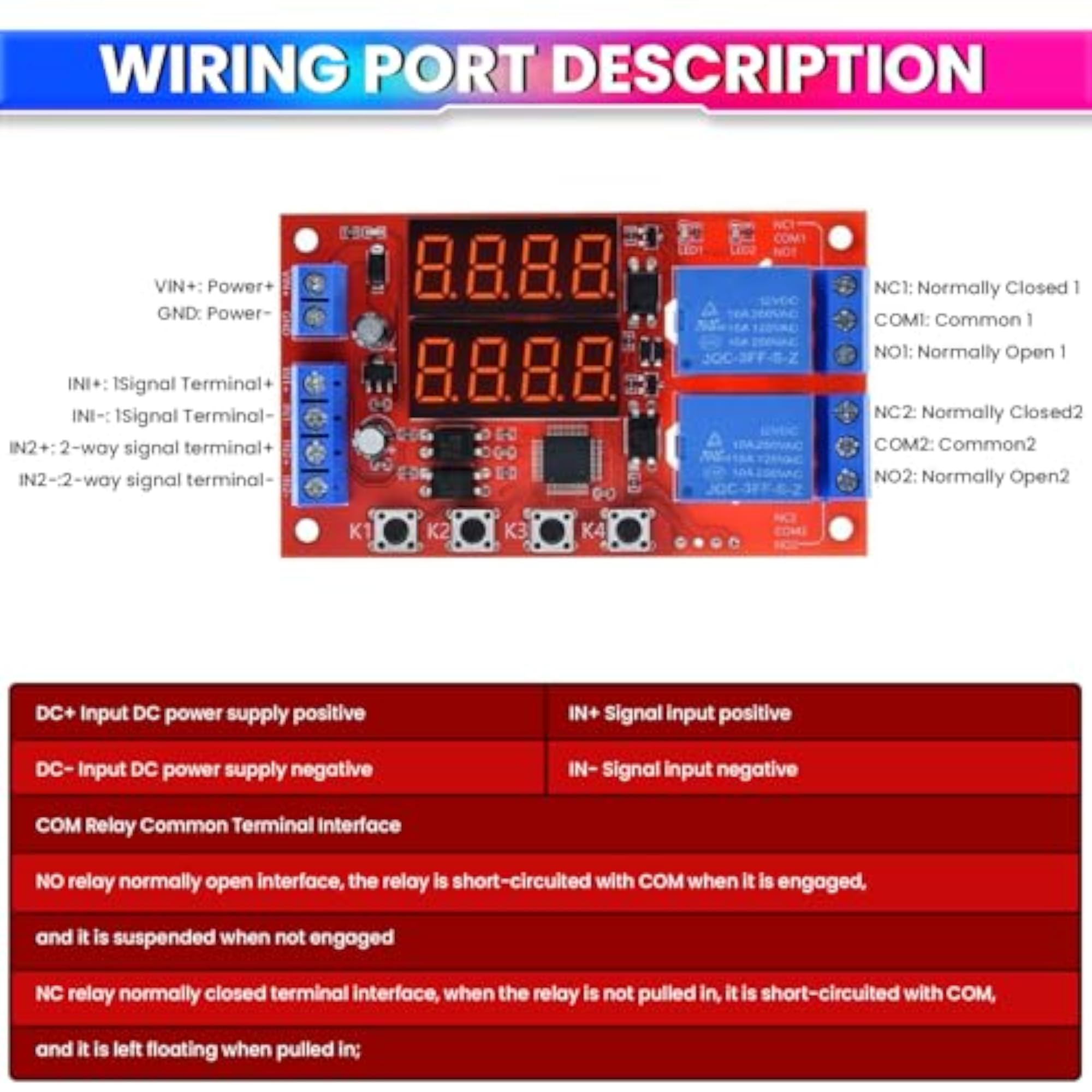 Adjustable Time Delay Relay Module with Digital Display, 32 Modes