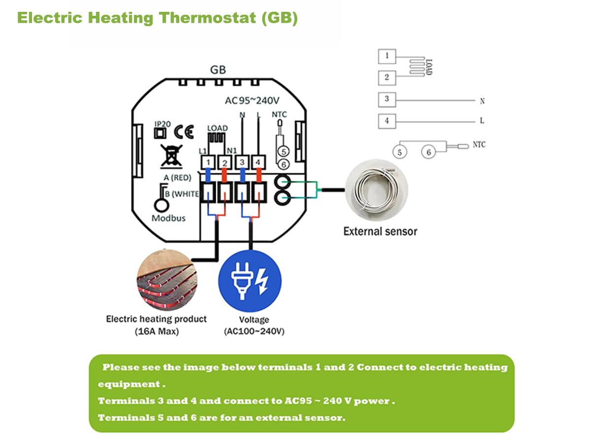Matter Termostato Suelo Radiante eléctrico Alexa Google Home | Regulador inteligente Matter para suelo radiante eléctrico, funciona con Alexa, Google Home y HomeKit