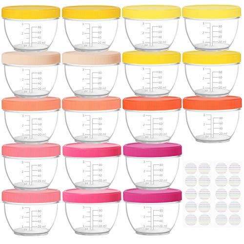 Image of Youngever 18 Sets Baby Food Storage, 4 Ounce Baby Food Containers with Lids, 9 Bright Pink Colors, with Lids Labels