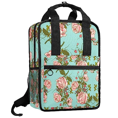Sac à dos rétro 35.5x26x12 cm multicolore à bretelles réglables et imprimé fleuri