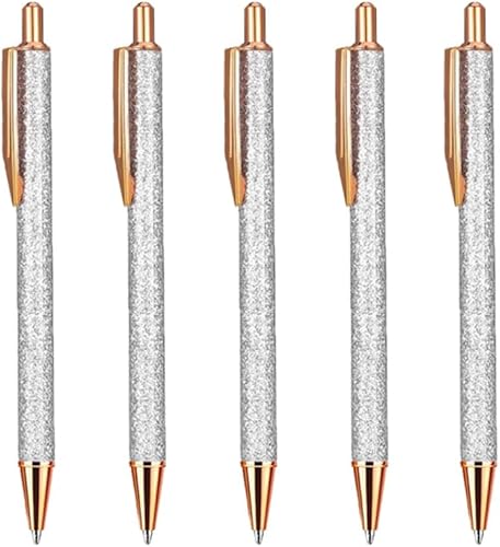 Vista 11 de Bolígrafo de punta media de 0.039 pulgadas con lentejuelas y purpurina de cristal, bolígrafos de metal retráctiles para la escuela, oficina, Pink