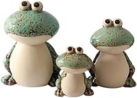 KSZNZB Cute Ceramic Frog Garden Statues Set of 3 - Funny Frog Family Yard Decor for Pond, Patio, Porch & Backyard (Green)
