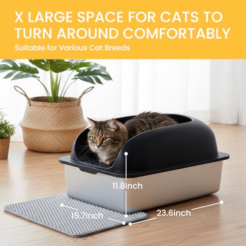 Arenero para gato XL de acero inoxidable con tapa negro miniatura 6