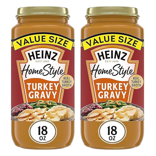 Image of Heinz HomeStyle Turkey Gravy, Classic Savory Flavor, Meal Enhancer No Artificial Preservatives Thick Creamy Texture for Mashed Potatoes Meat, 18 Ounce (Pack of 2)