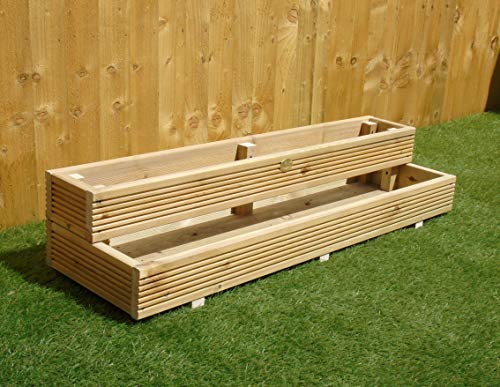 Wood-Shed Ltd Two Tiered Garden Level Steps Wooden Timber Decking Planter Trough (Large - 4ft (122 cm), Natural)
