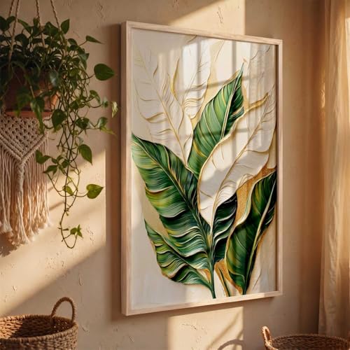 Image of kotart Aesthetic Leaf Art Home Decoration|Paintings With Frame For Living Room Bed Room Hotel Wall Decor Digital Reprint (19x25 inch)