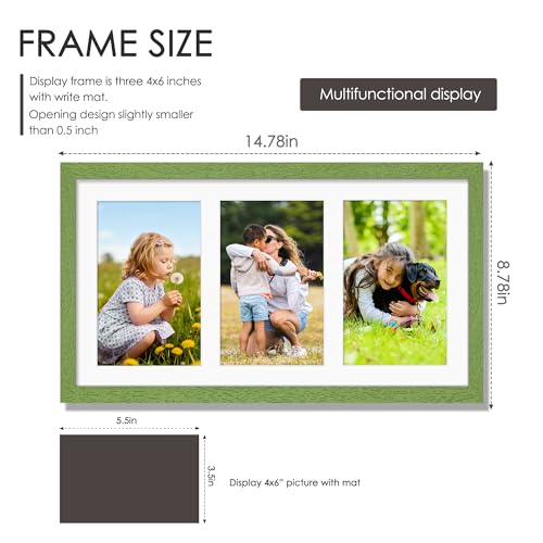 Image of DUENPY 8x14 Collage Picture Frame 4x6 Collage Picture Frame Displays Three 4x6 inch Photos or 8x14 (Without Mat) for Available Horizontal Wall Mounting Display and Vertical Green