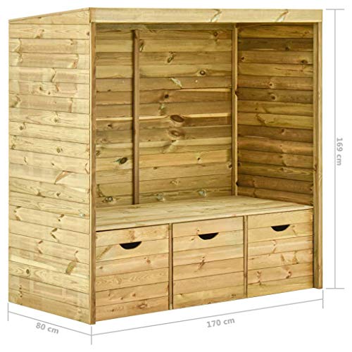 Festnight Gartenlaube-Bank mit 3 Schubladen 170 x 80 x 169 cm Massivholz Kiefer Gartenlaube Bank Rustikal Gartenbank… – Bild 7