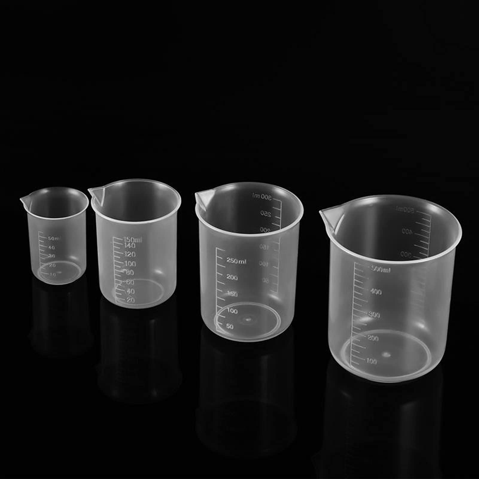 Bicchiere sperimentale 4 Pezzi Misurini 50ml / 150ml / 250ml / 500ml Bicchieri Graduati in plastica Materiale di Laboratorio (Trasparente) Laboratorio, Cottura al Forno