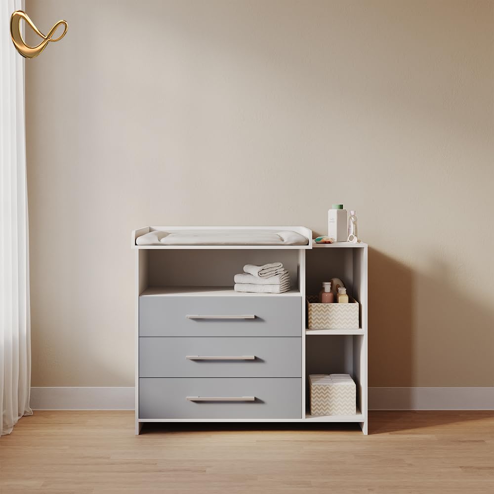 Livinity Commode à Langer Torino, Blanc/Gris, avec tiroirs