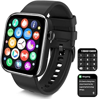 Bluetooth Smartwatch mit Telefonfunktion Whatsapp Damen Herren, 1.8" Touchscreen Schrittzähler Uhr Fitness Tracker, Sprachassistent/Anruffunktion/Wasserdicht/Schlafmonitor, Fitnessuhr Sportuhr Watch