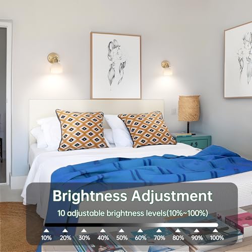 Image of Shenmoyl Vintage Battery Operated Wall Sconce with White Tulip Glass Lampshade 5000 mAh Rechargeable Battery Powered Wall Light with Remote Control for Bedside Bedroom Doorway, Set of 2