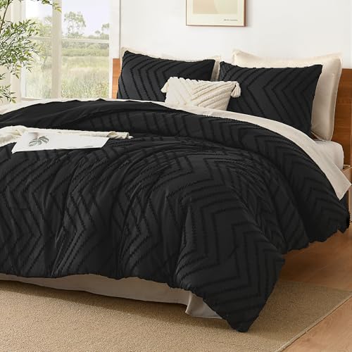 Image of Litanika Boho Full Comforter Set, 3 Pcs Black Lightweight Bedding Set