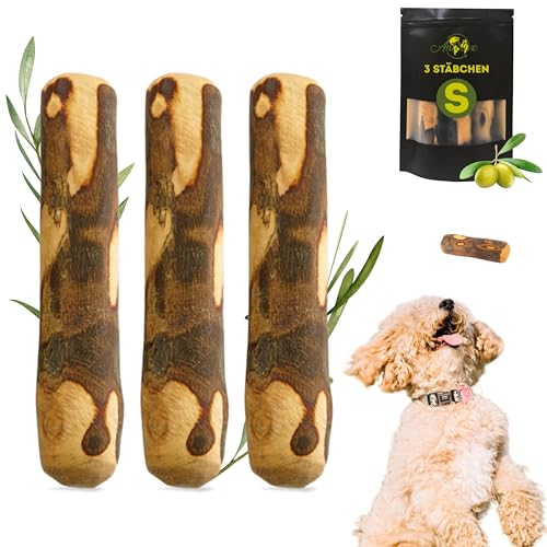 Anlolive | Pack 3 Natürliche Kausticks Größe S 15 cm | Für Kleine Hunde | Olivenholz-Stick | Sicheres, Gesundes und Langlebiges Spielzeug | Pflegt die Zähne, Reduziert Angst und Stärkt den Kiefer