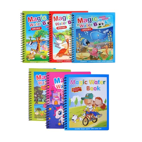 Image of Sakuya Magic Water Coloring Book |Mess-Free Colouring Book|Reusable Notepad with Magical Pen| Educational Doodle Book for Kids, Return Gifts for Birthdays, Size:12 * 8 Reusable Book- (Pack of 6)
