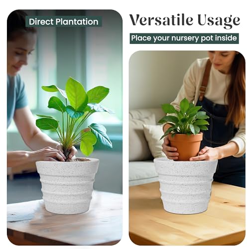 Image of YUCCABE ITALIA Fox B BR 12 Inch White Planter Pot Decorative Flower Pot for Indoor & Outdoor Plants German Polymer Pots for Home & Balcony
