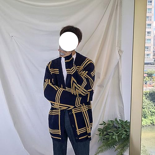 Men's Plaid Knitted Cardigan Male Casual Loose V-Neck Sweater Men Long Sleeve Thick Button Down Cardigan4