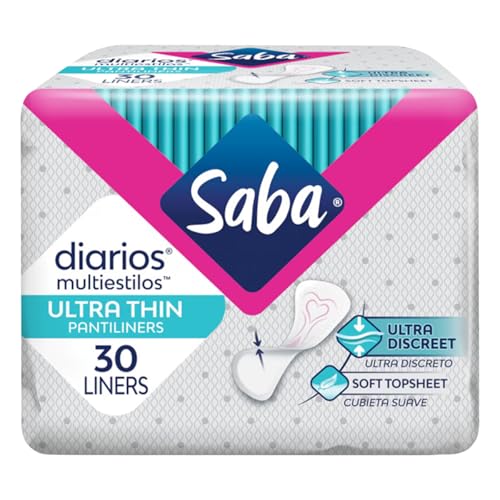 Image of Saba Diarios Ultra Thin Multishape Pantiliners, Flexible & Versatile Panty Liners, 4-Pack of 30 Pads (120 Count)