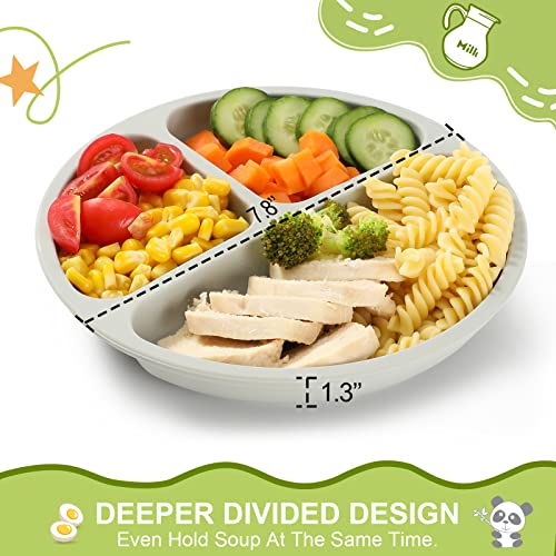 Vitever 4 Pack Suction Plates With Lids For Baby & Toddler, 100% Food-Grade Silicone, Divided Design, Microwave & Dishwasher Safe #TOP3