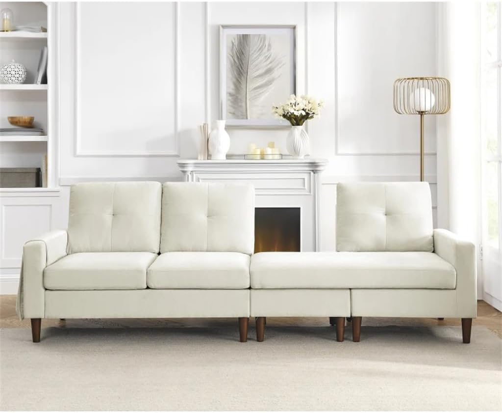 80”Sectional Sofa,Convertible 3 Seats L-Shape with Removable Cushions,Pocket & Rubber Wood Legs,Beige Chenille