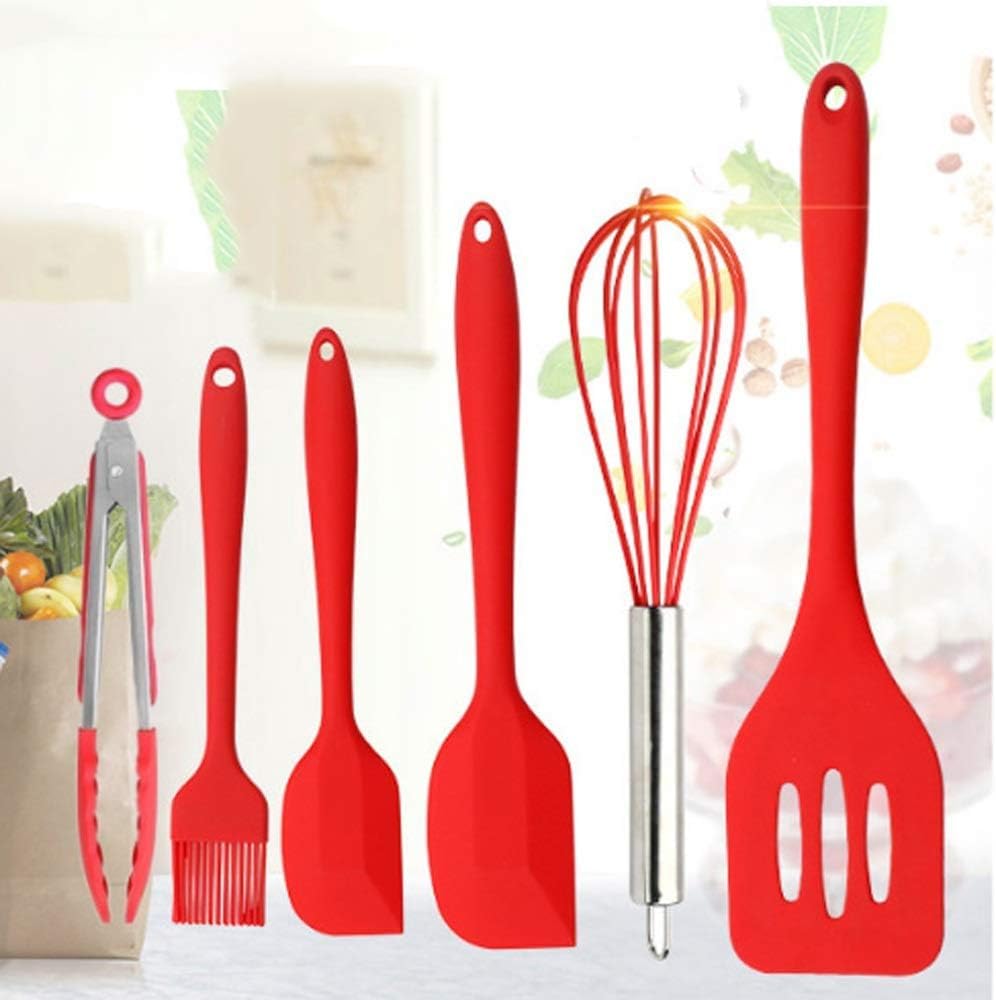Silikon-Küchengeschirr-Set, 6-teilig, Backwerkzeug, Spatel, Silikonspatel, Ölpinsel, Schneebesen, Kochlöffel, Spatel