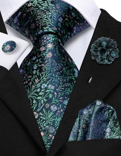 Image of Hi-Tie Men's Silk Ties Formal Woven Classic Necktie Pocket Square Cufflinks Lapel Pin Set Wedding Business